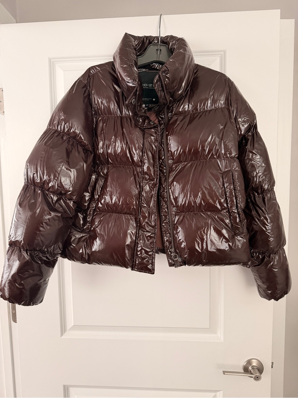 Noize Shiny Chocolate Brown Cropped Puffer Jacket